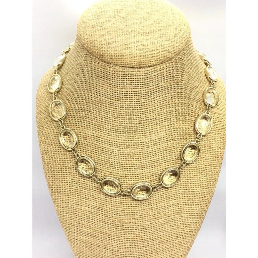 BANANA REPUBLIC NECKLACE Gold Tone Oval Glass Link Chain Statement Classic